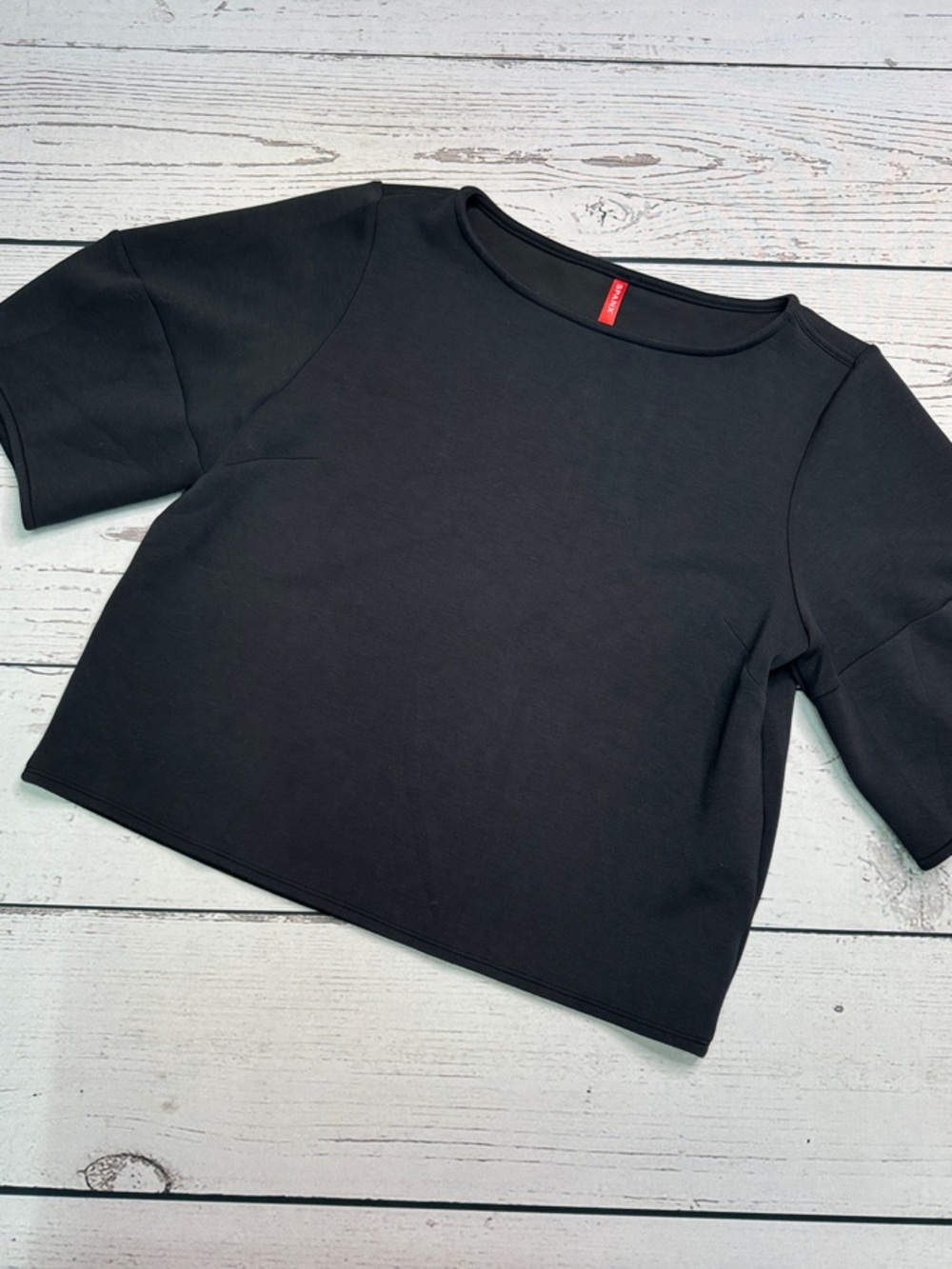 SPANX Black Boxy Crop Short Sleeve Top Size M